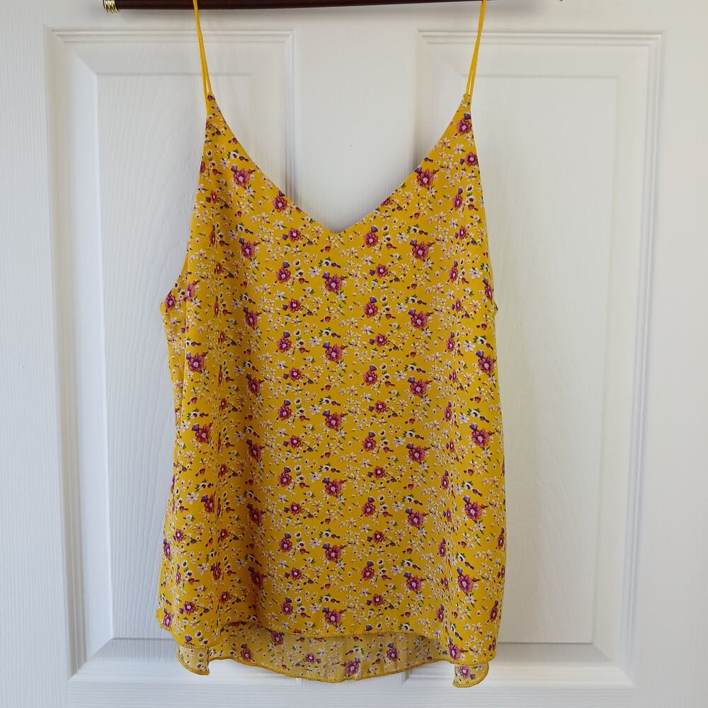 Forever 21 Spaghetti Strap Cami Tank Top Small yellow pink floral pattern V-neck - Picture 2 of 11